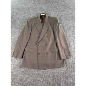 Vintage Luigi Luzzatti Sport Coat 44 R Taupe Wool Check Double Breasted Italy